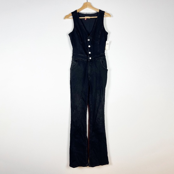 NEW Anthropologie Pilcro Cotton Button Front Flared Leg Denim Jean Jumpsuit 2 - Picture 1 of 3